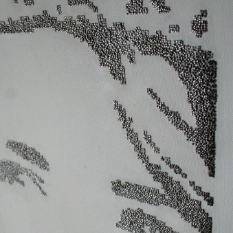 IRENE IN PINS DETAIL – 2006 IRENE IN PINS DETAIL – 2006 - Stainless steel straight pins on stretched canvas – 21” x 21” x 2¼”