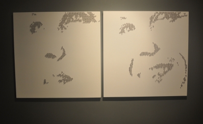 HOLLY ONE & TWO – 2013 HOLLY ONE & TWO – 2013 - Metal star charms on stainless steel nails on white lacquered panel - 40”X40” - US$4500