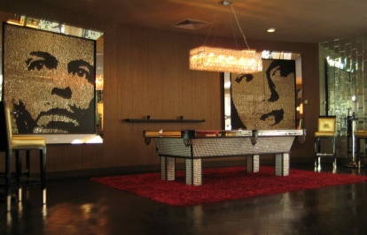 FRANK AND NORMA JEAN – 2008 – HOTEL RIVIERA FRANK AND NORMA JEAN – 2008 – HOTEL RIVIERA - Palm Springs, California - Guatemalan coins and stainless steel nails on four black stained boards - 80” x 80”
